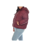 Plus Size Full Front Zip Hooded Bomber Puffer Coat Burgundy