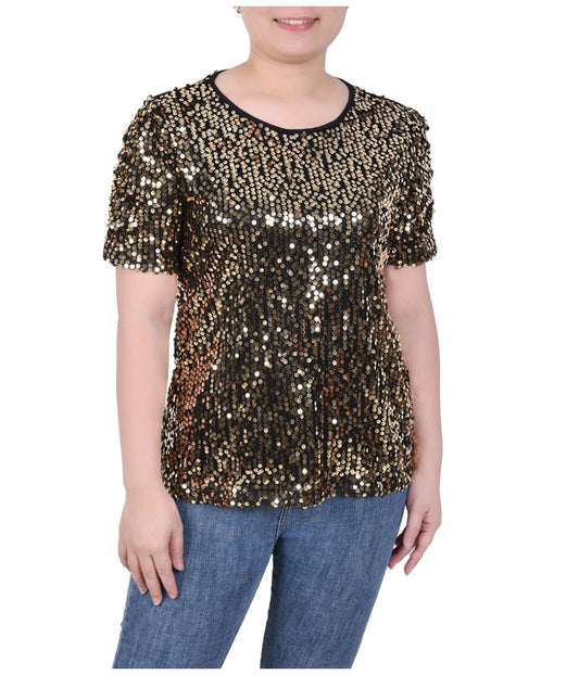 Petite Short Sleeve Sequined Top