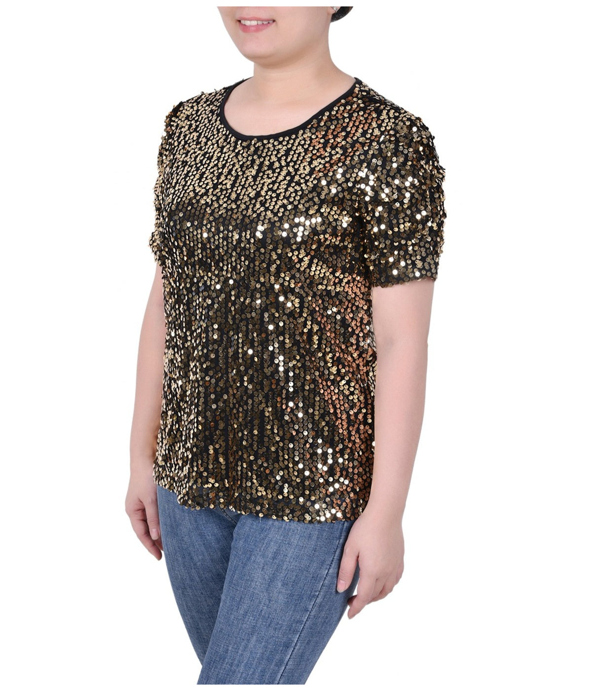 Petite Short Sleeve Sequined Top