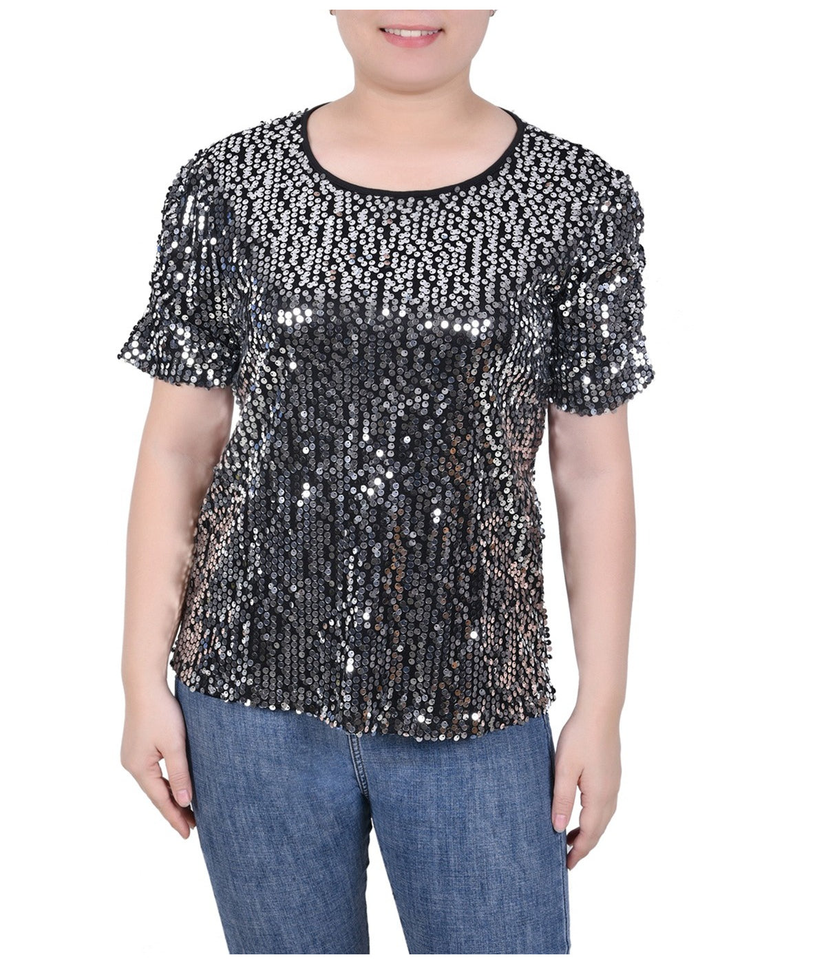 Petite Short Sleeve Sequined Top