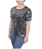 Petite Short Sleeve Sequined Top