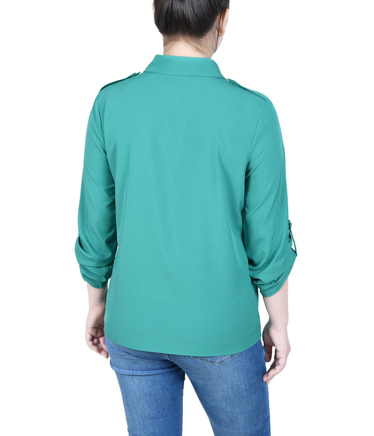 Petite 3/4 Sleeve Roll Tab Blouse