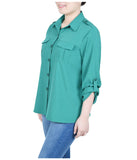 Petite 3/4 Sleeve Roll Tab Blouse