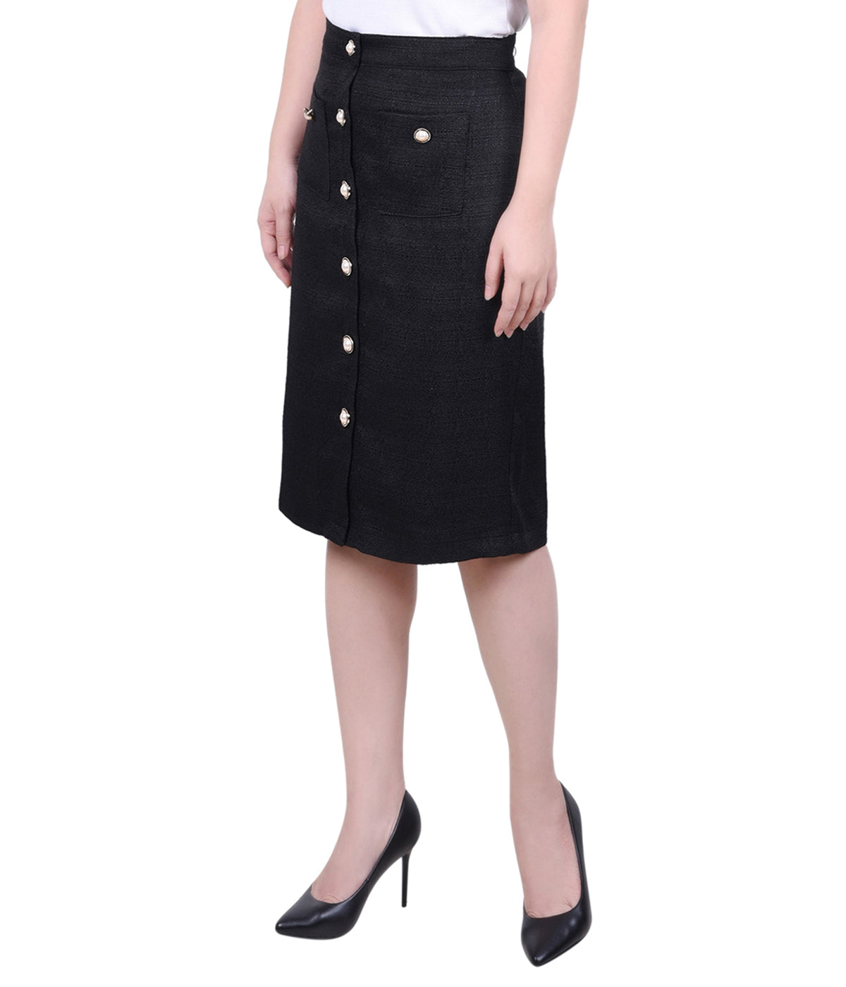 Petite Slim Tweed Double Knit Skirt with Pockets