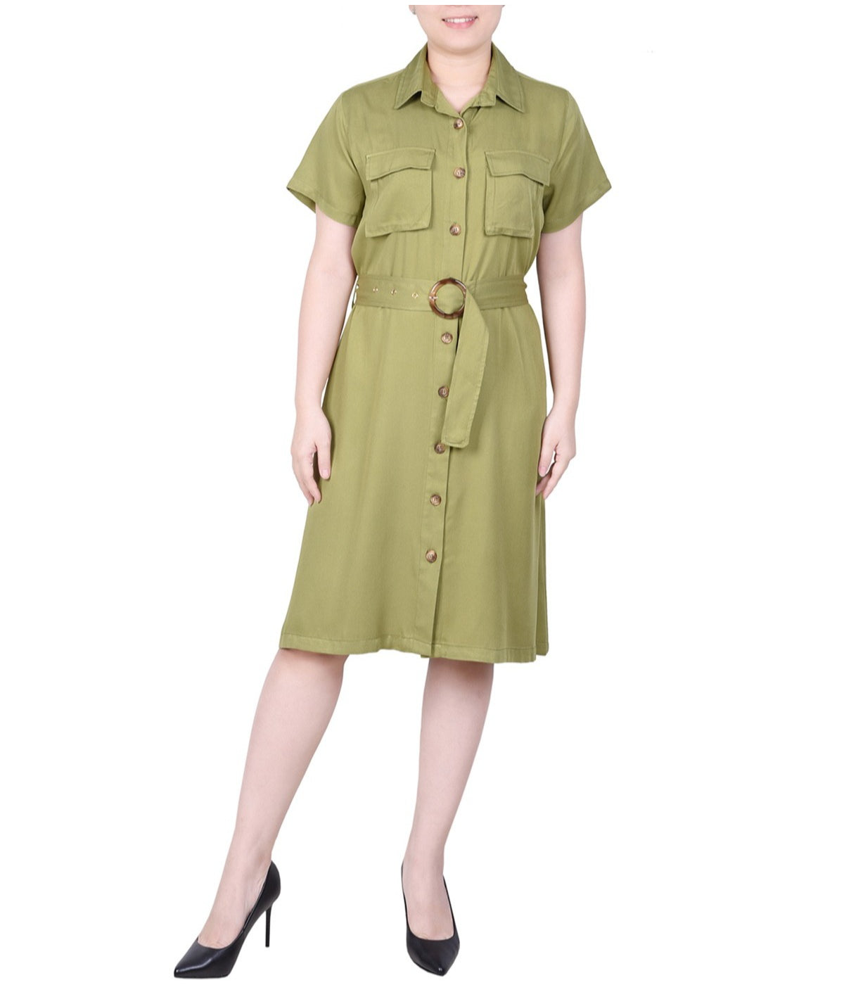 Petite Short Sleeve Safari Style Dress