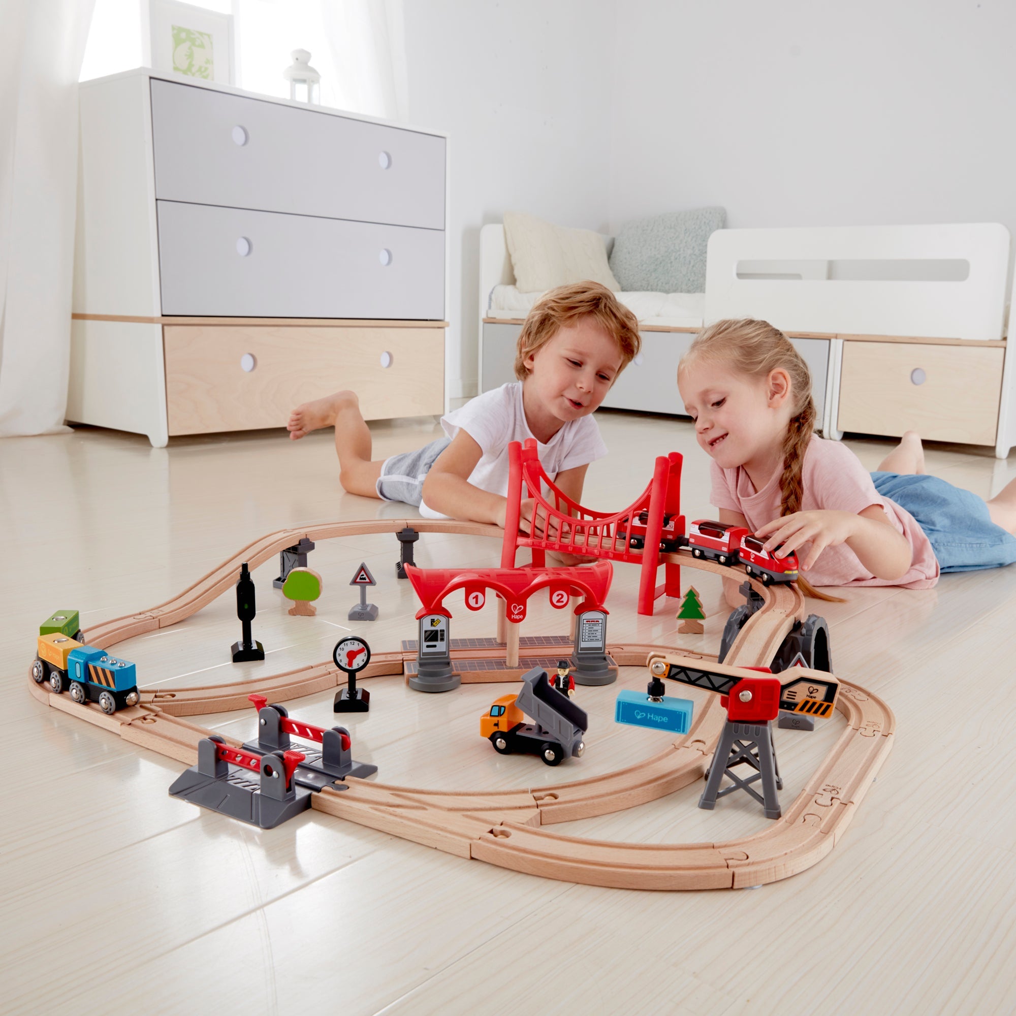 Hape Wooden Busy City Train Set, 51 Pieces