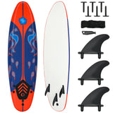 6' Surfboard Foamie Body Surfing Board With 3 Fins & Leash For Kids Adults