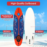 6' Surfboard Foamie Body Surfing Board With 3 Fins & Leash For Kids Adults
