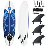 6' Surfboard Foamie Body Surfing Board With 3 Fins & Leash For Kids Adults