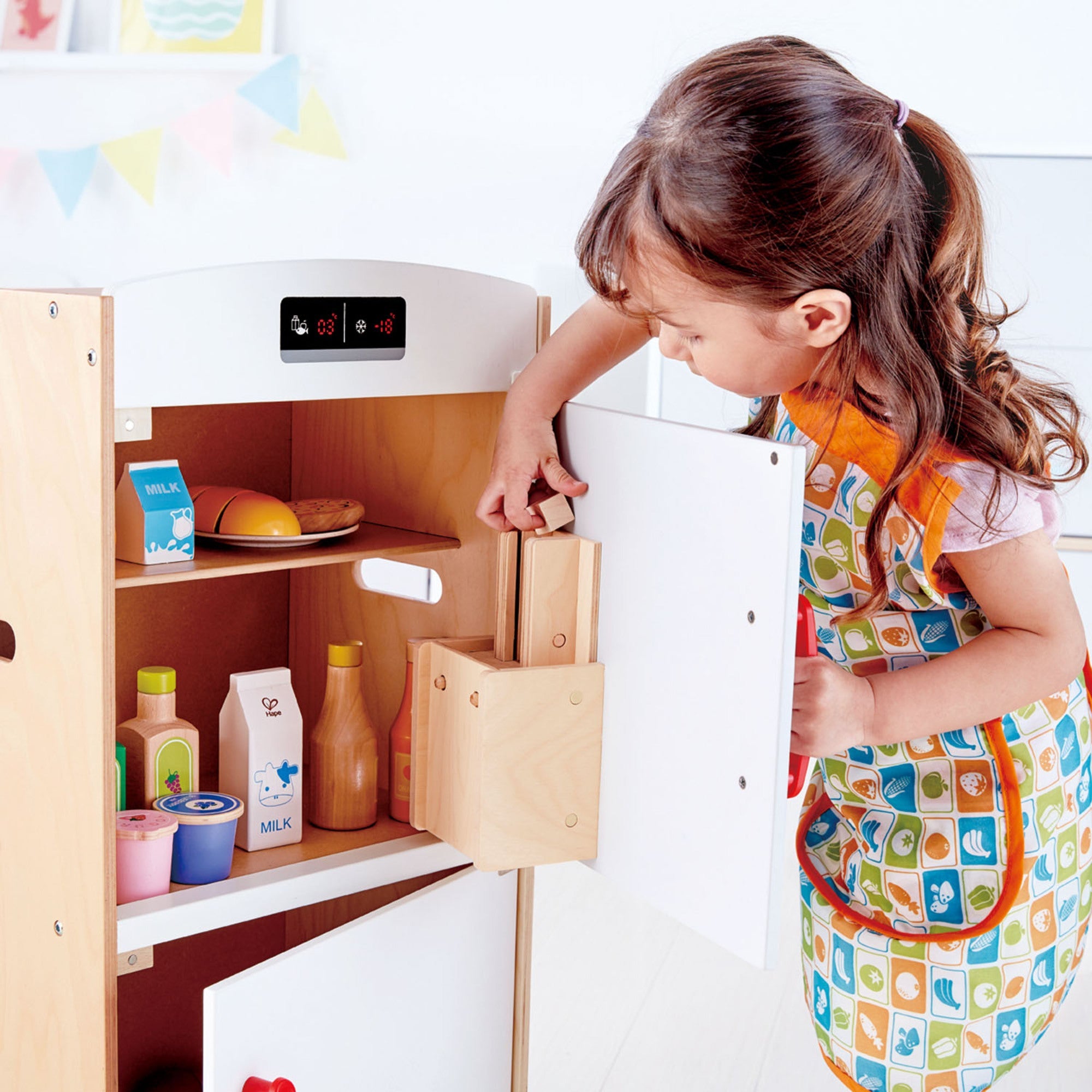 Hape White Kitchen Wooden Fridge-Freezer Dollhouse Accessory