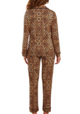 Reise Ultra Soft Leopard PJ Pant Set with Button Down Collar