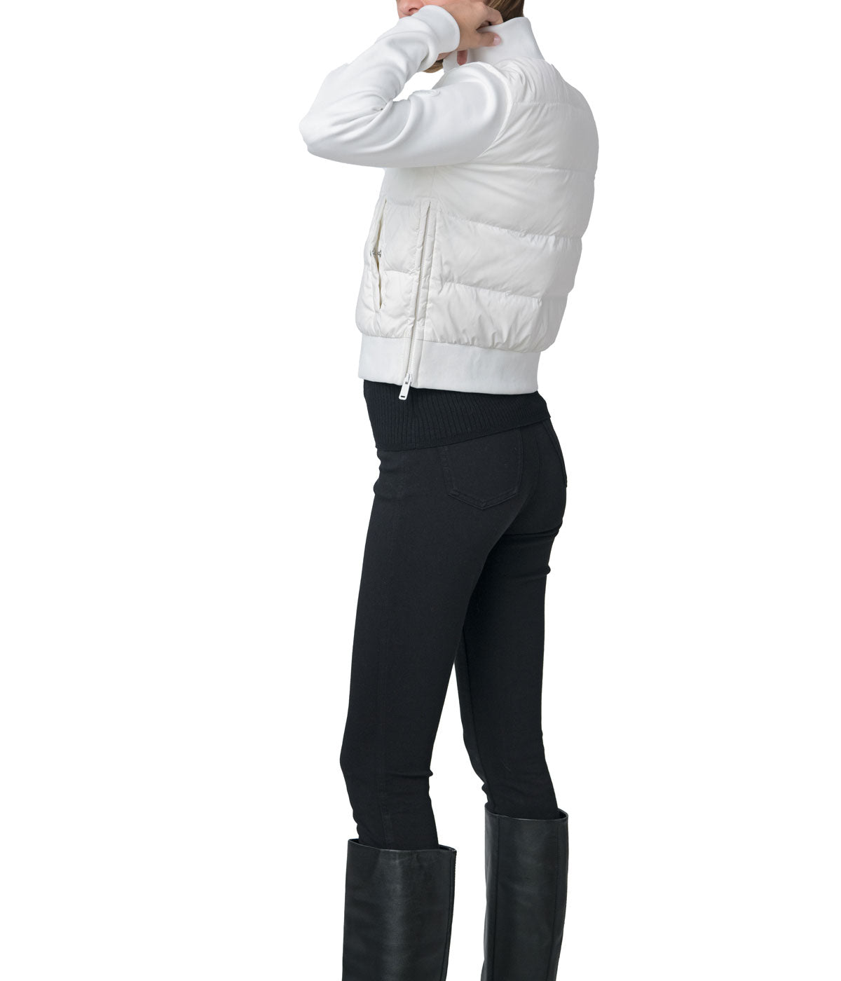 Nina 19.5" Recycled Poly And Perfomance Pique Zip Front Cropped Blouson Jacket White