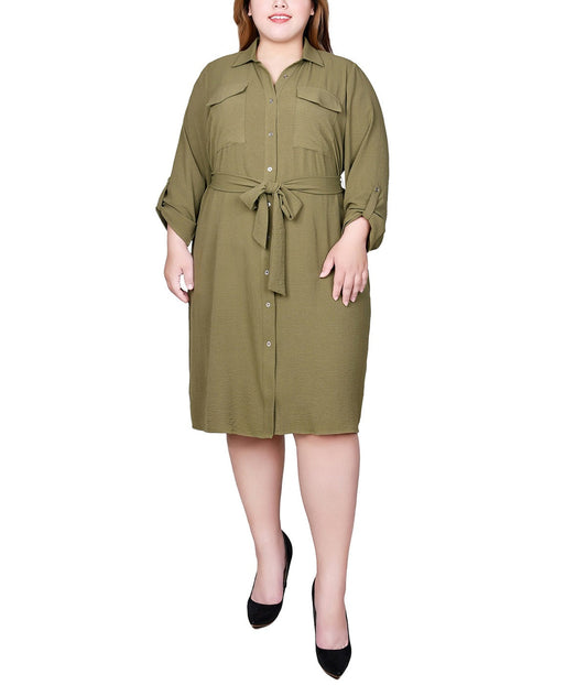 Plus Long Roll Tab Sleeve Shirt Dress