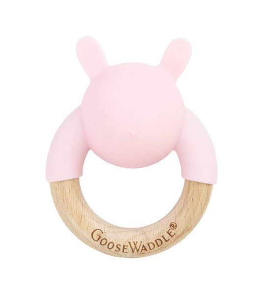 Wooden & Silicone Rattle Teether Bunny Pink