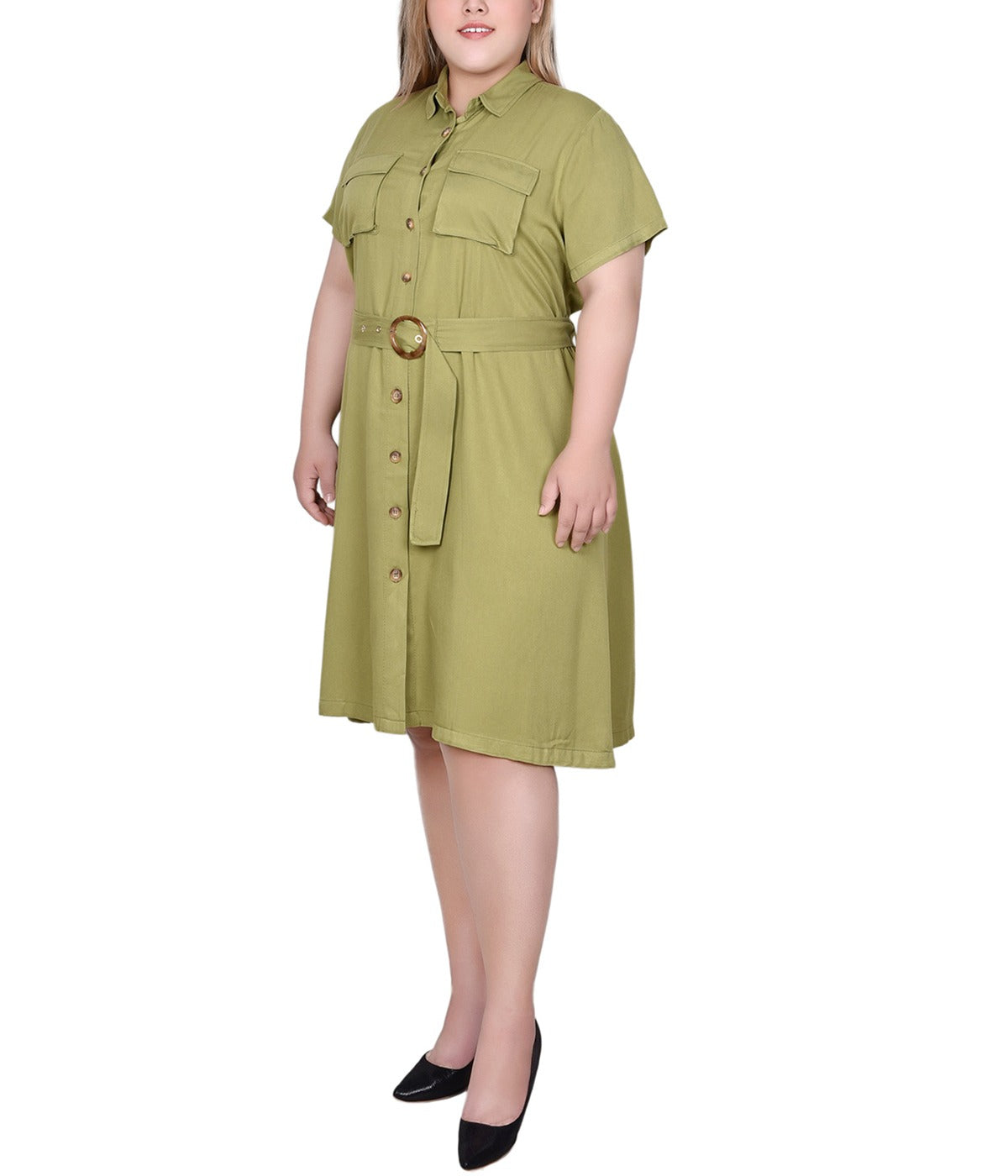 Plus Short Sleeve Safari Style Dress