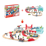 Hape Wooden City Train Railway Bucket Playset, 48 Pieces