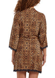 Reise Leopard Robe with Self Tie Sash and Lace Trimmed Hemlines