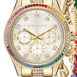 Rainbow Crystal Bezel Analog Watch-Matching Bracelet Set